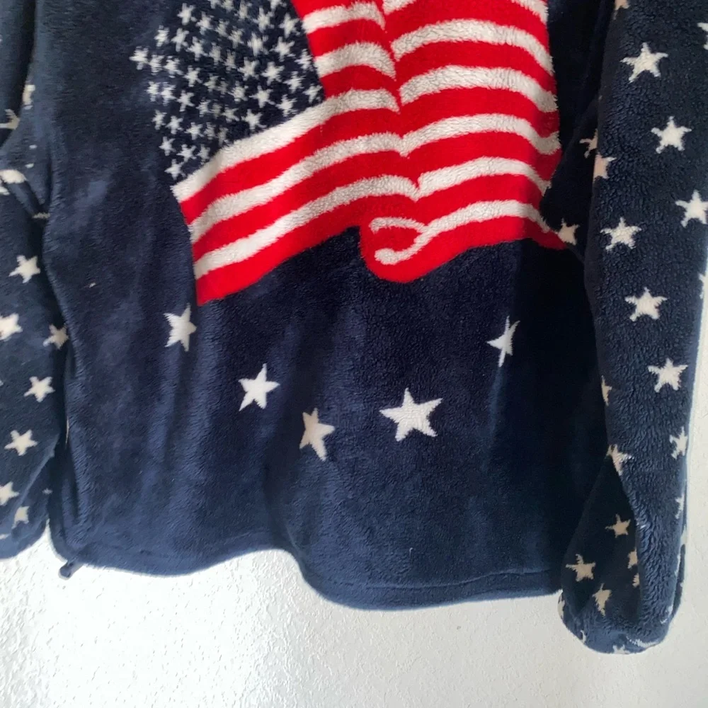 Vintage USA Logo Flag Patriotic Fleece Red White Blue Zip Up Graphic Jacket L